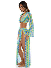 Luli Fama: Bell Sleeve Crop-Long Wrap Skirt (L776W76-111-L776W78-111)