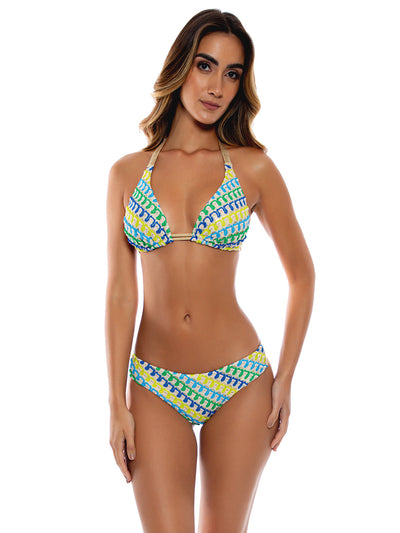 Luli Fama: Triangle Halter-Seamless Ruched Back Bikini (L77673W-111-L776W52-111)