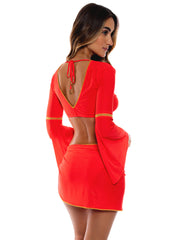 Luli Fama: Bell Sleeve Crop-Ruffle Sarong Mini Skirt (L010877-327-L010B59-327)