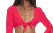 Bell Sleeve Crop-Ruffle Sarong Mini Skirt