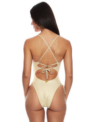 Luli Fama: Square Neck Laced Up One Piece (L176J32-316)