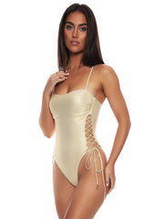 Luli Fama: Square Neck Laced Up One Piece (L176J32-316)