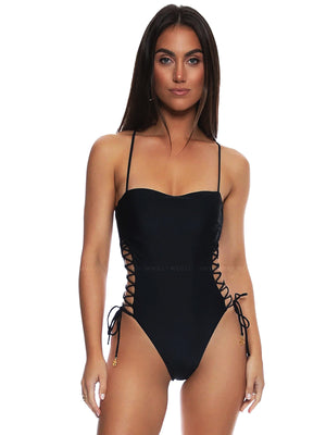 Luli Fama: Square Neck Laced Up One Piece (L176J32-001)