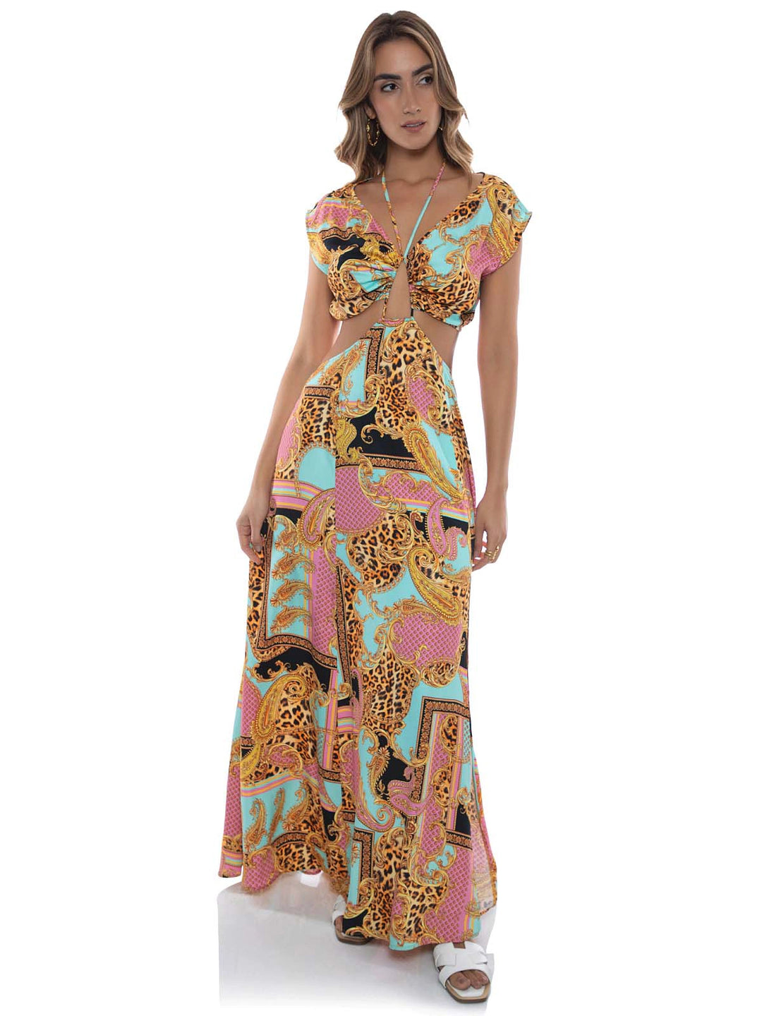Luli Fama: Halter Drawstring Cut Out Maxi Dress (L789I69-111) Swimwear World Luli Fama: Halter Drawstring Cut Out Maxi Dress (L789I69-111) Swimwear World