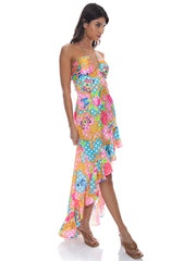 Luli Fama: Drawstring Halter Asymmetrical Ruffle Dress (L809E85-111)