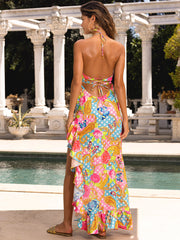 Luli Fama: Drawstring Halter Asymmetrical Ruffle Dress (L809E85-111)