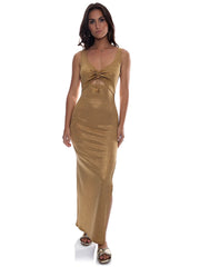 Luli Fama: Drawstring Peek A Boo Maxi Dress (L829G85-014)