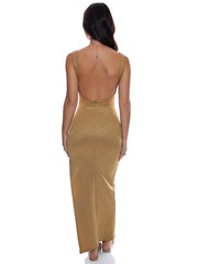 Luli Fama: Drawstring Peek A Boo Maxi Dress (L829G85-014)