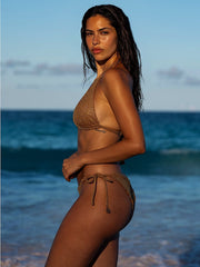 Luli Fama: Triangle Halter-Ring Seamless Ruched Back Tie Side Bikini (L82973P-014-L829J02-014)
