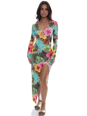 Luli Fama: Long Sleeve Keyhole Cut Out Maxi Dress (L826G82-111)
