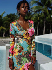 Luli Fama: Long Sleeve Keyhole Cut Out Maxi Dress (L826G82-111)