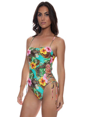 Luli Fama: Chain Square Neck Laced Up One-Piece (L826J32-111)