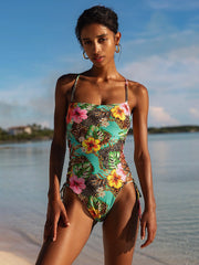 Luli Fama: Chain Square Neck Laced Up One-Piece (L826J32-111)