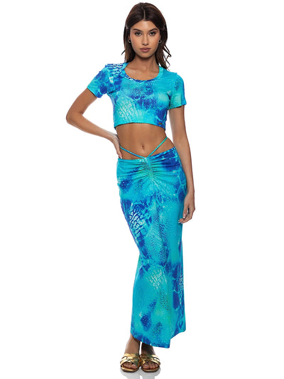 Luli Fama: Crop-Adjustable Shirred Maxi Skirt (L832I61-111-L832I99-111)