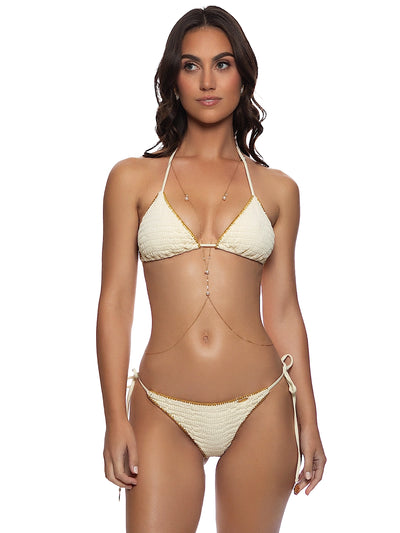Luli Fama: Luxe Stitch Seamless Triangle-Luxe Stitch Seamless Wavy Ruched Back Tie Side Bikini (L83621P-068-L83602P-068)