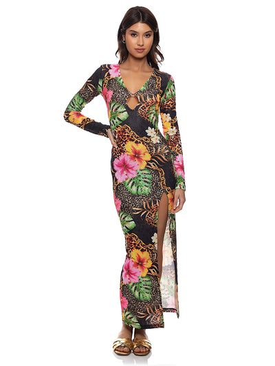 Luli Fama: Long Sleeve Keyhole Cut-Out Maxi Dress (L826G82-907)
