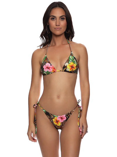 Luli Fama: Chain Triangle-Seamless Wavy Ruched Back Bikini (L82621P-907-L82602P-907)