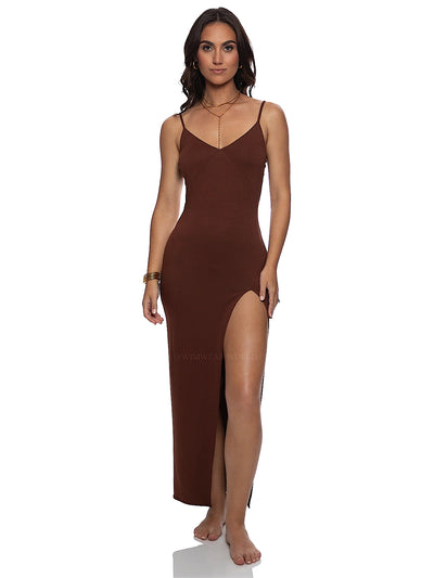 Luli Fama: Fitted Side Slit Maxi Dress (L860I65-007)
