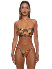 Luli Fama: Double Loop Bandeau Crop-Chain Sides Bikini (L856J21-111-L856I43-111)