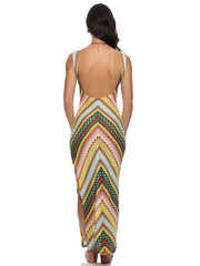 Luli Fama: Drawstring Peek A Boo Maxi Dress (L853G85-111)