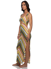 Luli Fama: Drawstring Peek A Boo Maxi Dress (L853G85-111)