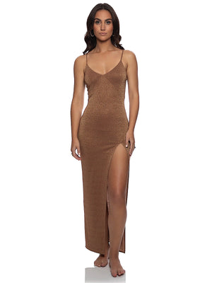 Luli Fama: Fitted Side Slit Maxi Dress (L177I65-007)