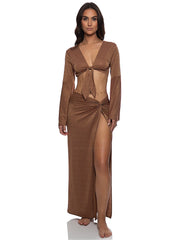 Luli Fama: Belle Sleeve Crop-Twist Front Skirt (L177877-007-L177I62-007)