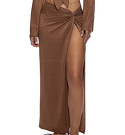 Belle Sleeve Crop-Twist Front Skirt