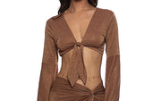 Belle Sleeve Crop-Twist Front Skirt