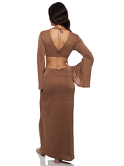 Luli Fama: Belle Sleeve Crop-Twist Front Skirt (L177877-007-L177I62-007)