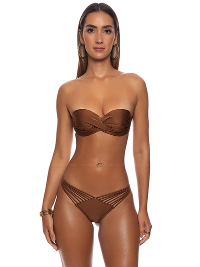 Luli Fama: Underwire Push-Up Bandeau-Strappy Ruched Back Bikini (L176083-007-L17620-007)