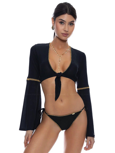 Luli Fama: Bell Sleeve Crop Top (L010877-001)
