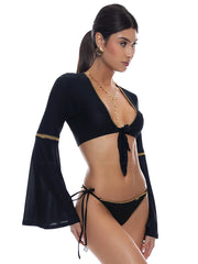 Luli Fama: Bell Sleeve Crop Top (L010877-001)