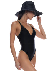 Luli Fama: V-Neck One-Piece Bodysuit (L010G21-001)