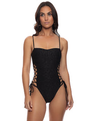 Luli Fama: Square Neck Laced Up One-Piece (L835J32-001)