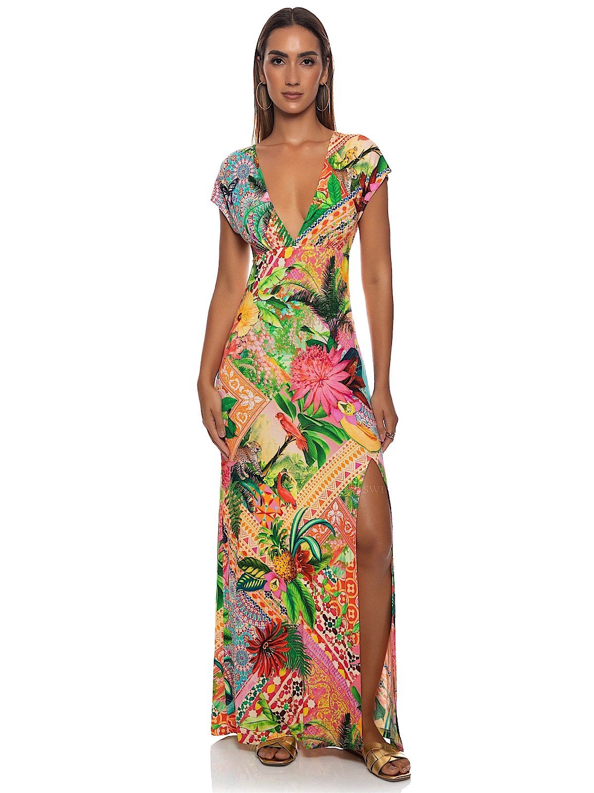 Luli Fama: Cap Sleeve Long Dress (L842G92-111)