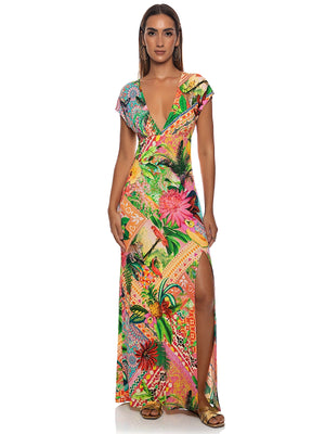 Luli Fama: Cap Sleeve Long Dress (L842G92-111)