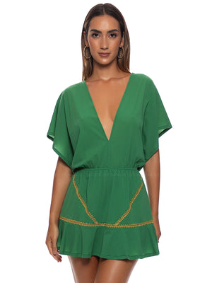 Luli Fama: Luxe Stitch Playera V-Neck Ruffle Dress (L010885-426)