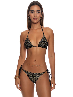 Luli Fama: Seamless Triangle-Seamless Ruched Back Tie Side Bikini (L85221W-001-L85202W-001)