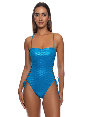 Luli Fama: Square Neck Laced Up One-Piece (L837I32-030)