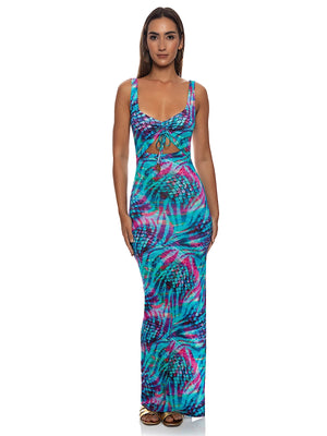 Luli Fama: Drawstring Peek A Boo Maxi Dress (L845G85-111)