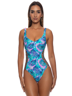 Luli Fama: Strappy Cut Out One-Piece (L845E37-111)