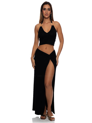 Luli Fama: Ring Halter Crop-Twist Front Skirt (L877U89-001-L877I62-001)