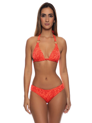 Luli Fama: Ring Triangle Halter-Seamless Ruched Back Bikini (L870U73-909-L87052P-909)