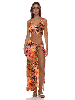 Luli Fama: Ruched Tank Crop-Twist Front Skirt (L885G62-111-L885B72-111)
