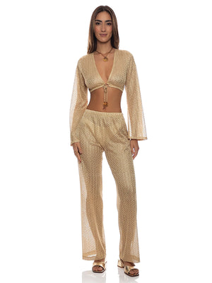 Luli Fama: Bell Sleeve Crop-Elastic Waistband Pant (L884G69-014-L88472W-014)