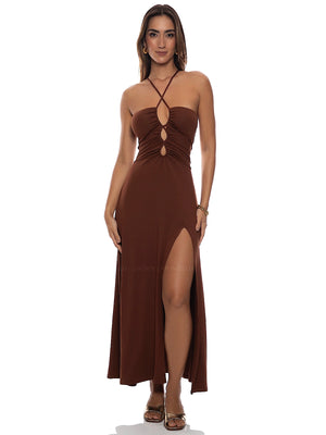 Luli Fama: Ruched Keyhole Long Dress (L883H77-111)