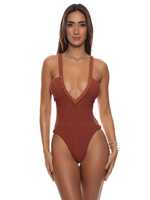 Luli Fama: Braided Wavy Ruched Back One-Piece (L88348H-237)