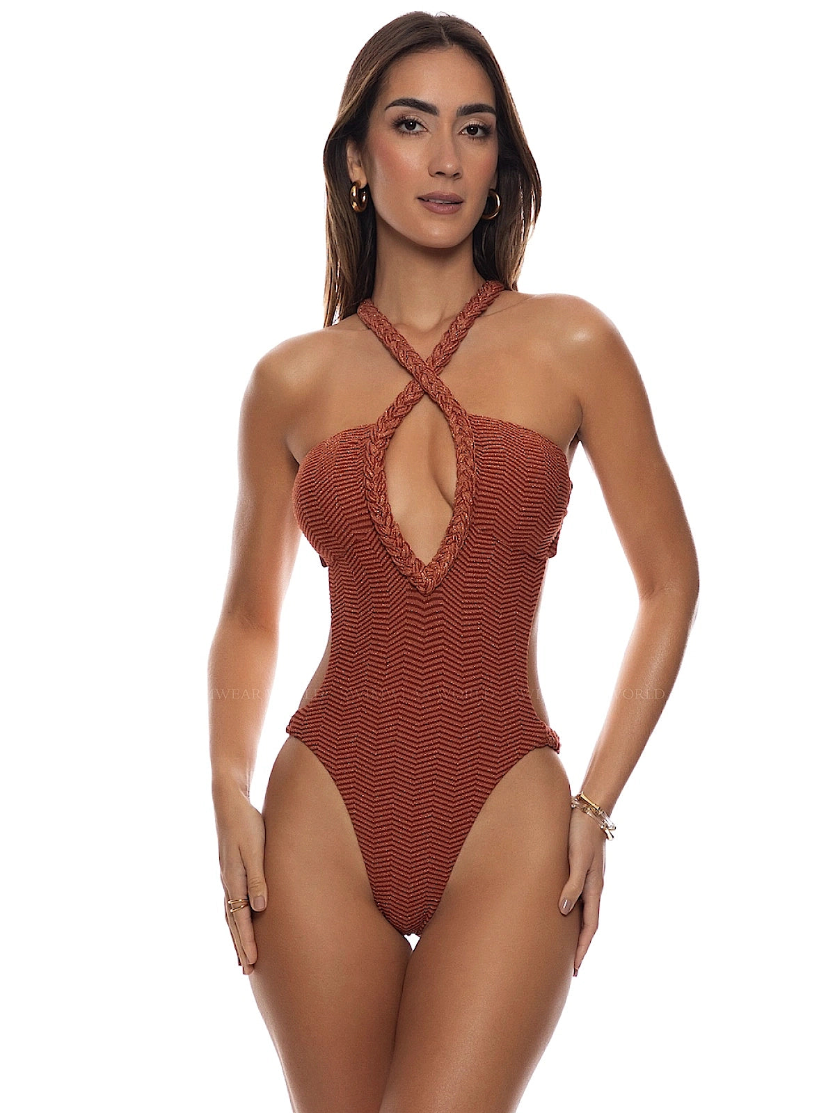 Luli Fama: Braided Wavy Ruched Back One-Piece (L88348H-237)