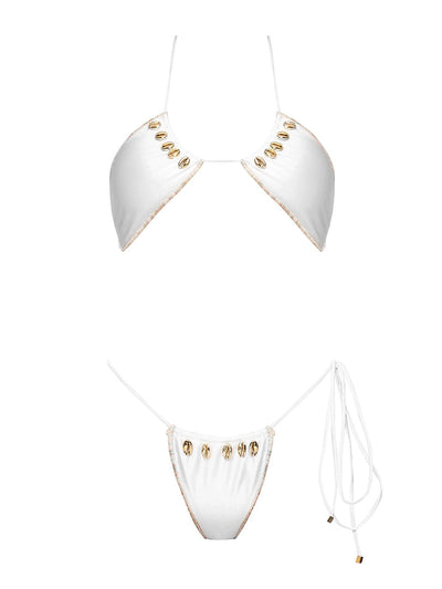 Seashell: June Halter-Pearl Tie Side Bikini (WT0001_SS-WHITE-WT0002_SS-WHITE)